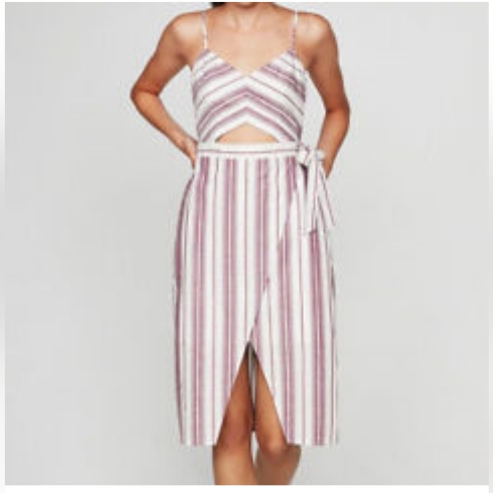 NEW EXPRESS Lined cutout stripped knee length with zipper and adjustable straps